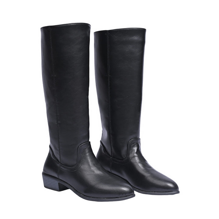 Women's Knee-High Chunky Heel Boot – Classic Round Toe Design