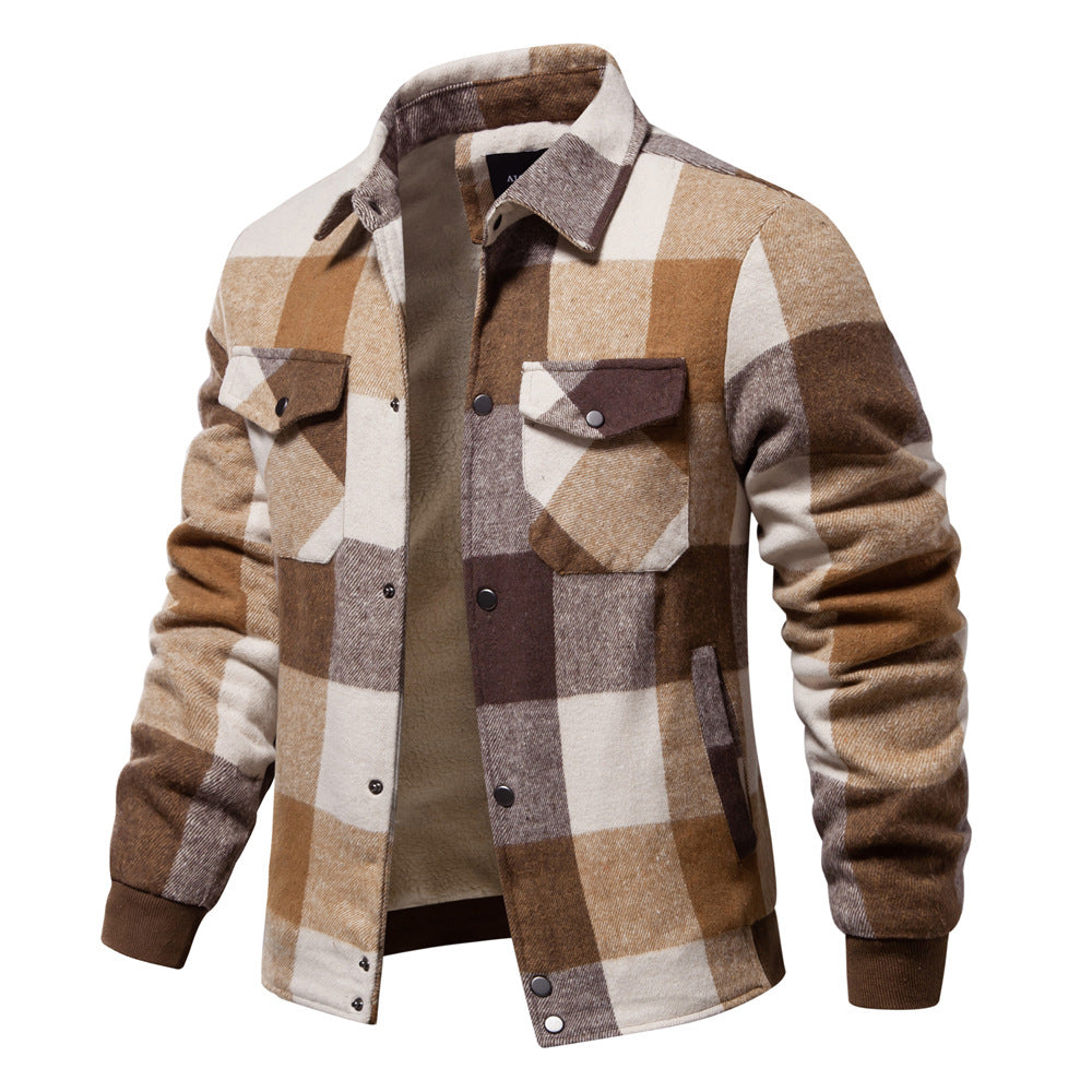 Men's Cotton Plaid Jacket – Casual Regular Fit With Zipper Pockets