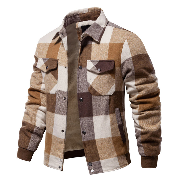 Men's Cotton Plaid Jacket – Casual Regular Fit With Zipper Pockets