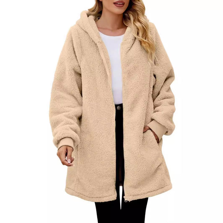 Women's Plush Hooded Zip Cardigan Coat – Soft Velvet-Look Layer