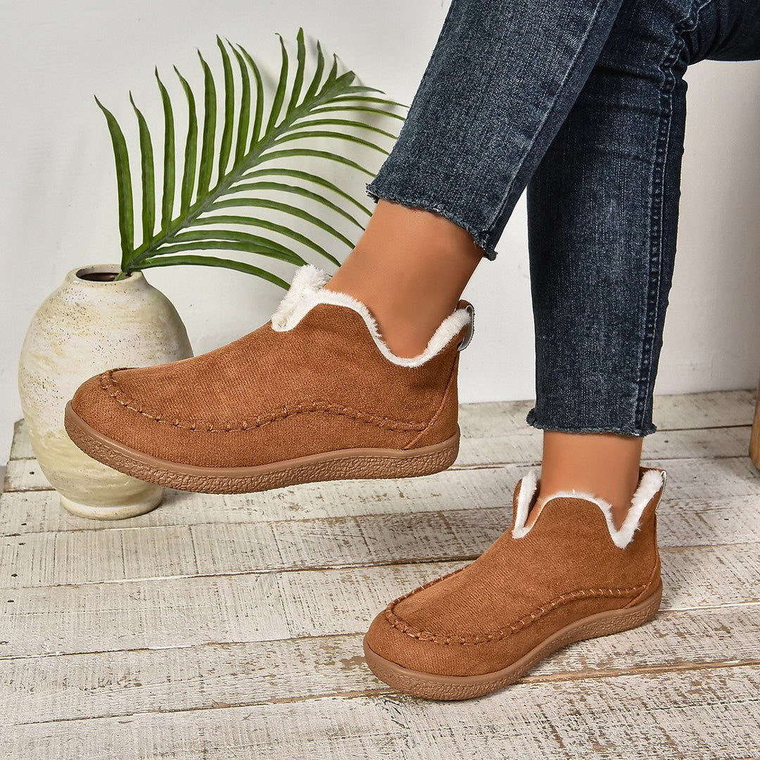 Women's Slip-On Mid-Top Boot – Plush Lined Warmth & Non-Slip Comfort