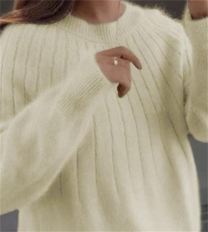 Women's Crew Neck Knitted Pullover Sweater – Soft Short Silhouette