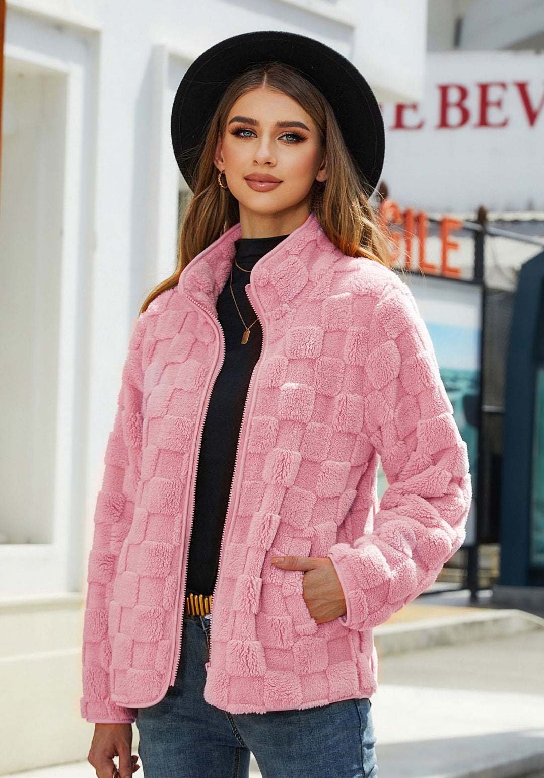 Women's Plaid Plush Coat – Soft Fleece Relaxed Fit Outerwear