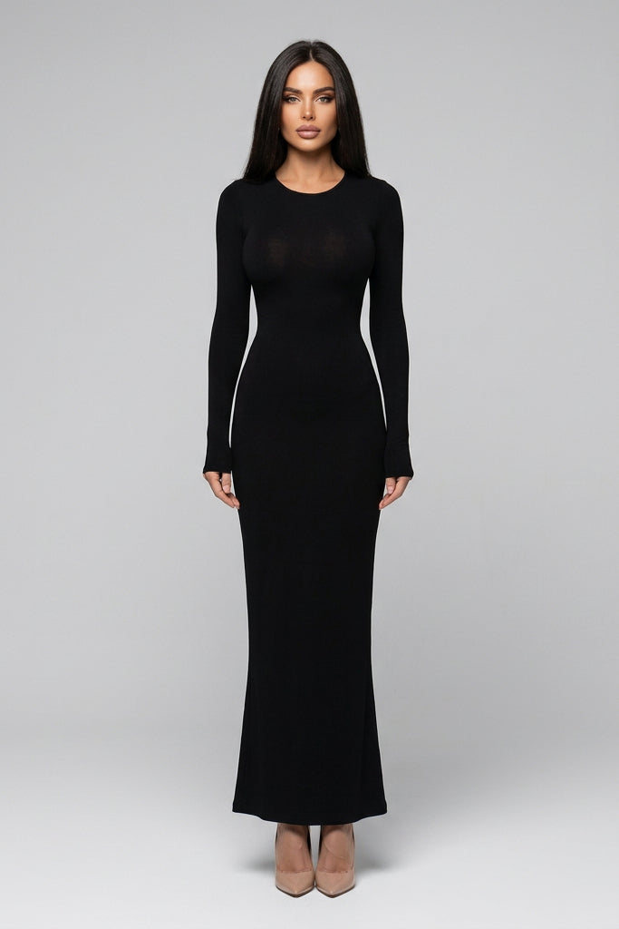 Women's Jumpsuit – Long Sleeve, High Waist, Fishtail Hem