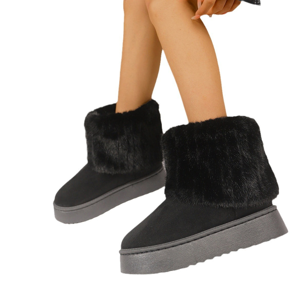 Women's Platform Mid Boots – Furry Plush Lined, Thick Sole Comfort