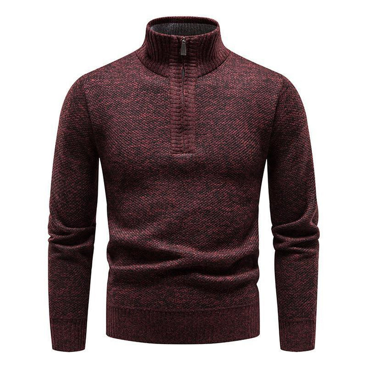 Men's Jacquard Pullover High Neck Sweater – Slim Half-Zip Comfort