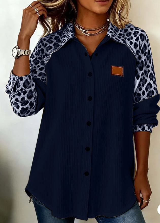 Women's Printed Blouse – Lapel, Loose Fit Cardigan Style Top