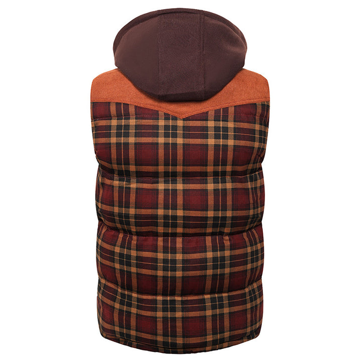 Men's Hooded Quilted Vest – British Plaid, Warm Core Layer