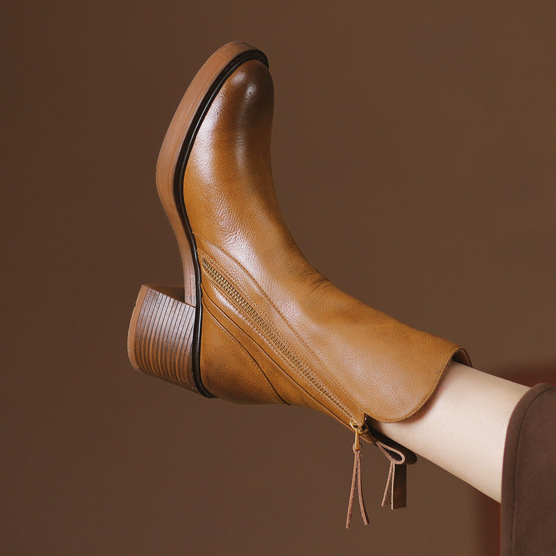 Women's Ankle Boot with Thick Block Heel – Structured High Heel