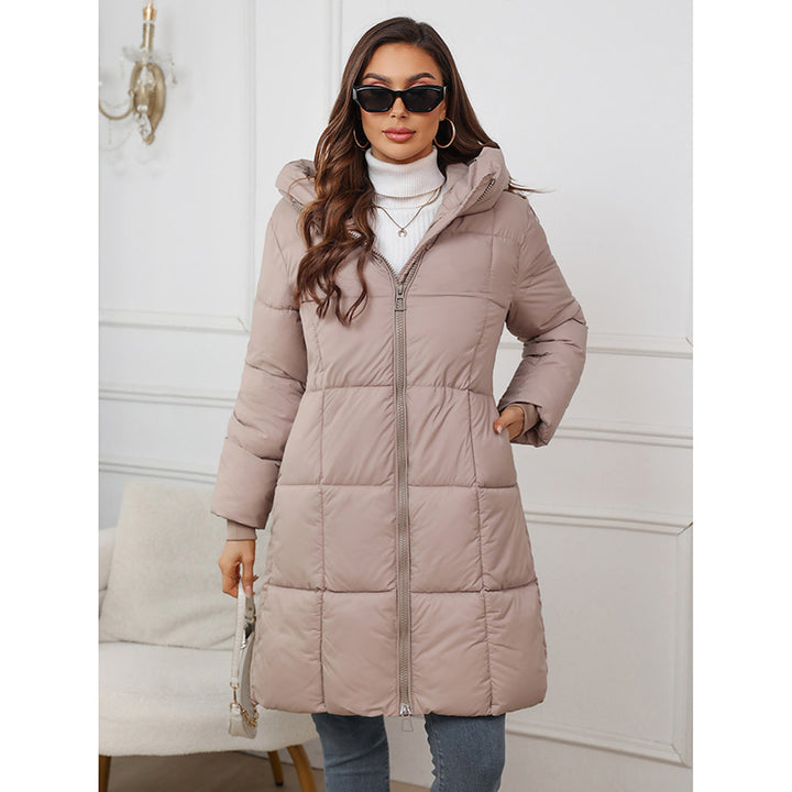 Women's Insulated Mid-Length Coat – Slim Fit, Washed Fabric, Pockets