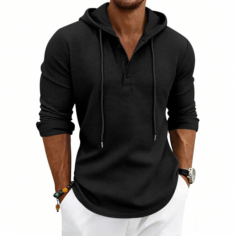Men's Henley Sweatshirt – Soft Cotton-Blend Pullover with Hood