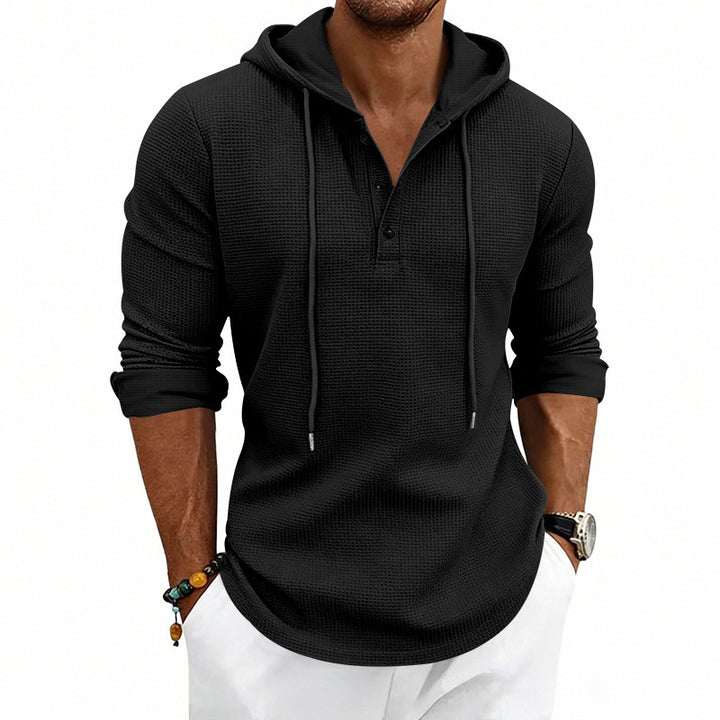 Men's Henley Sweatshirt – Soft Cotton-Blend Pullover with Hood