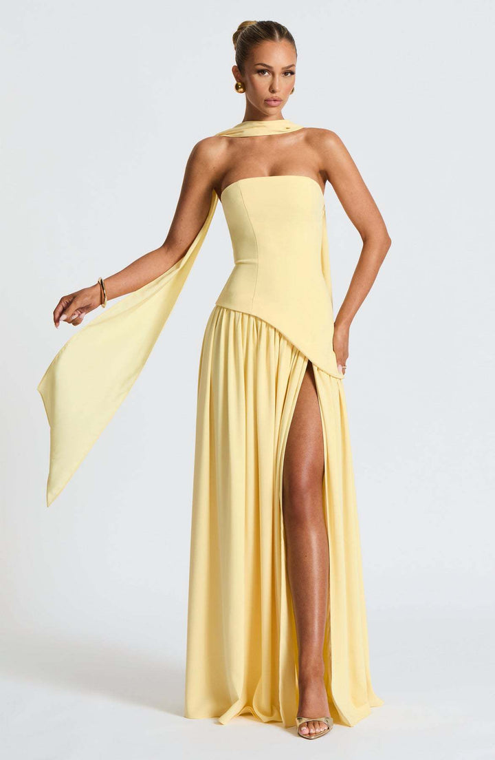 Women's Strapless Slit Dress – High Waist Patchwork Silhouette