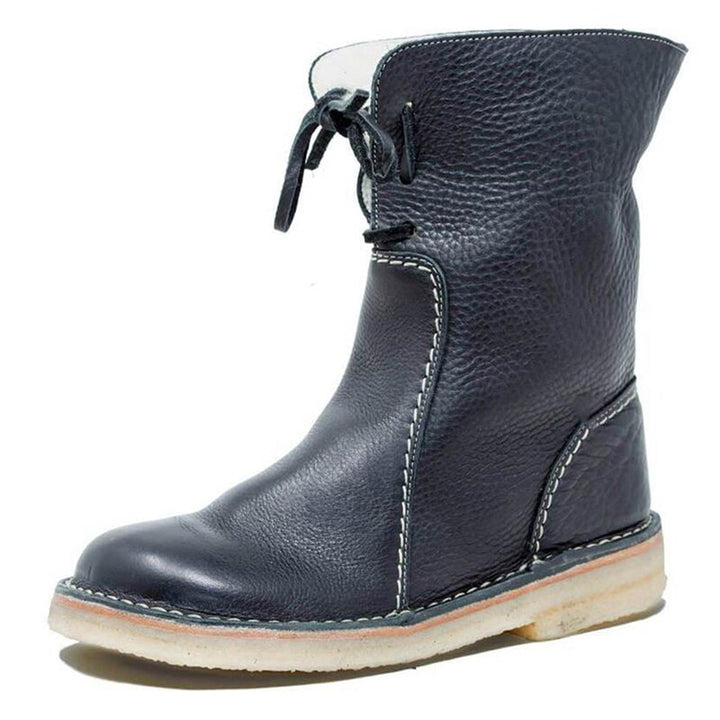 Women's Lace-Up Boot – Textured Vegan Leather, Square Heel