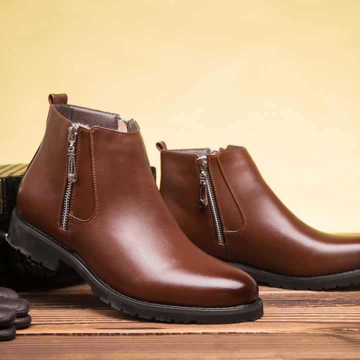 Men's Leather Boot – Pointed Toe, Side Zipper, Warm Lining