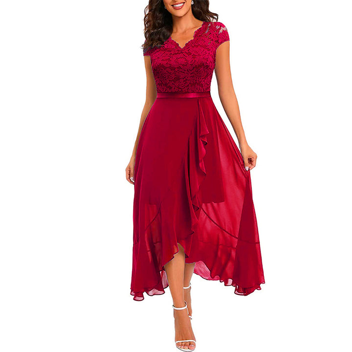 Lace Mesh Midi Dress for Women – High Waist A-Line Gown