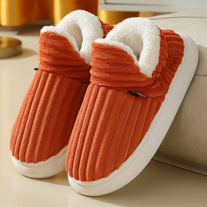 Women's Ribbed Indoor Slipper – Plush Lined, Thick Cushioned Sole