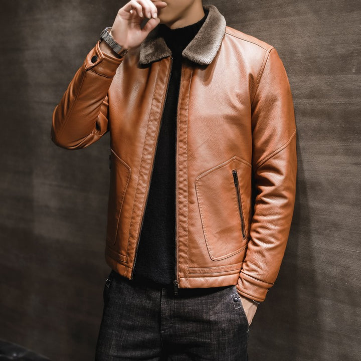 Men's Vegan Leather Motorcycle Jacket – Fitted Korean Style Zip Front