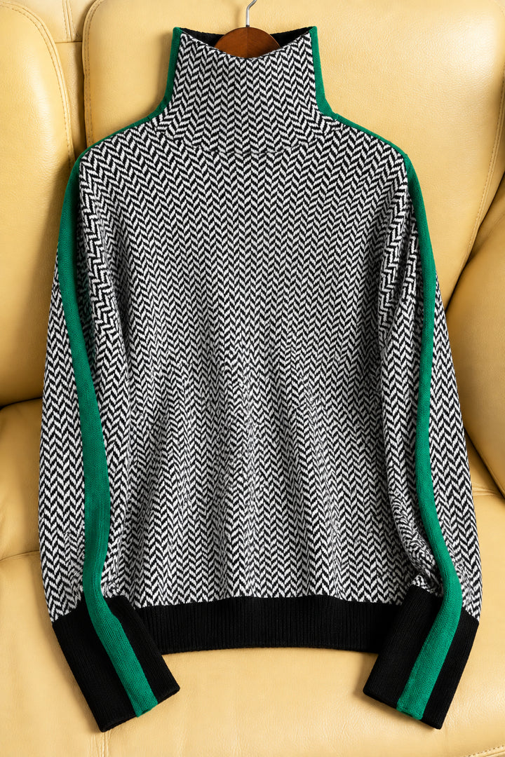 Women's High Neck Relaxed Sweater – Contrast Sleeve Detail