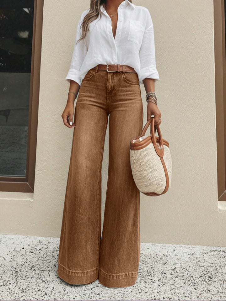 Women's Cotton Wide Leg Jean Trouser – Vintage Washed Streetwear Fit