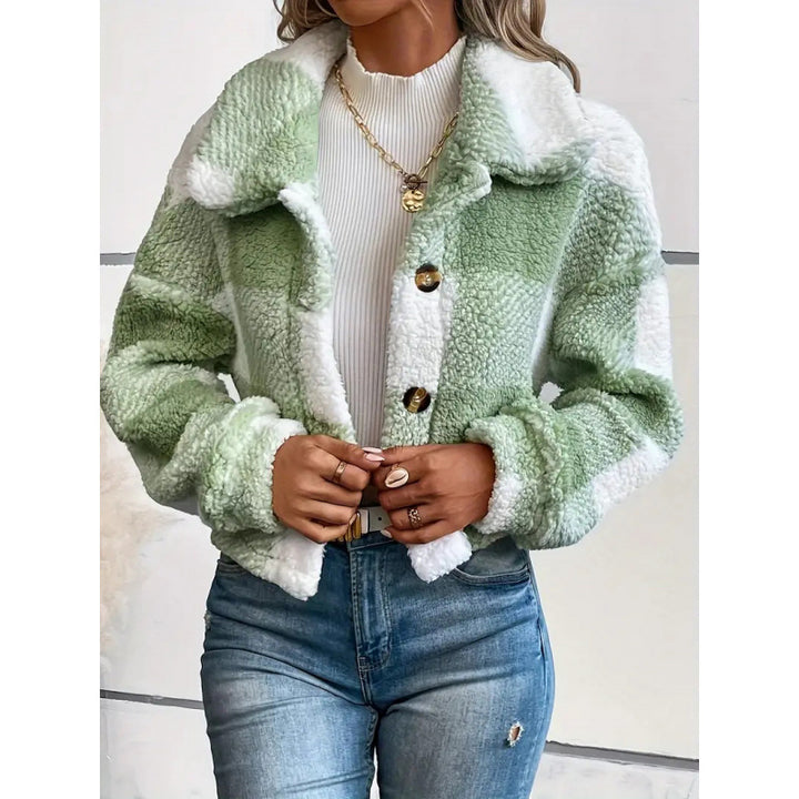 Women's Plaid Plush Cardigan Coat – Button Front, Thick Cozy Layer