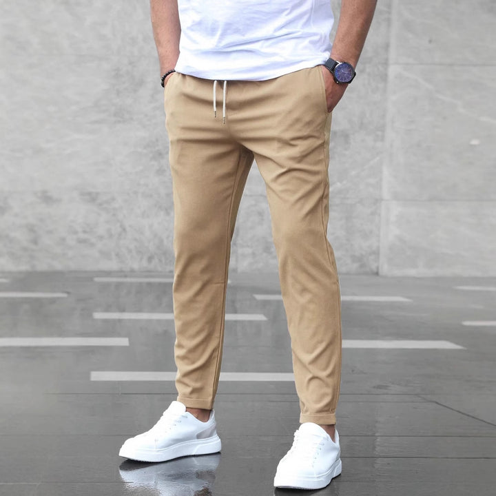 Men's Slim Fit Trousers – Cotton Drawstring Waist with Pockets