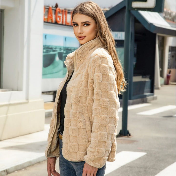 Women's Plaid Plush Coat – Soft Fleece Relaxed Fit Outerwear