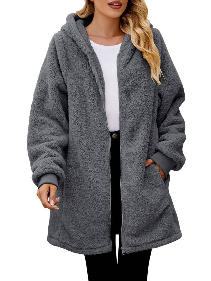 Women's Plush Hooded Zip Cardigan Coat – Soft Velvet-Look Layer