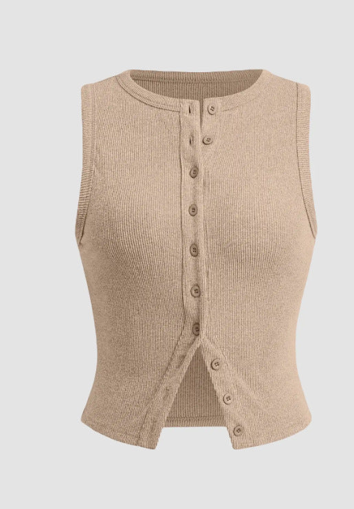 Women's Slim Fit Sleeveless Vest – Modern Cropped Cardigan Style