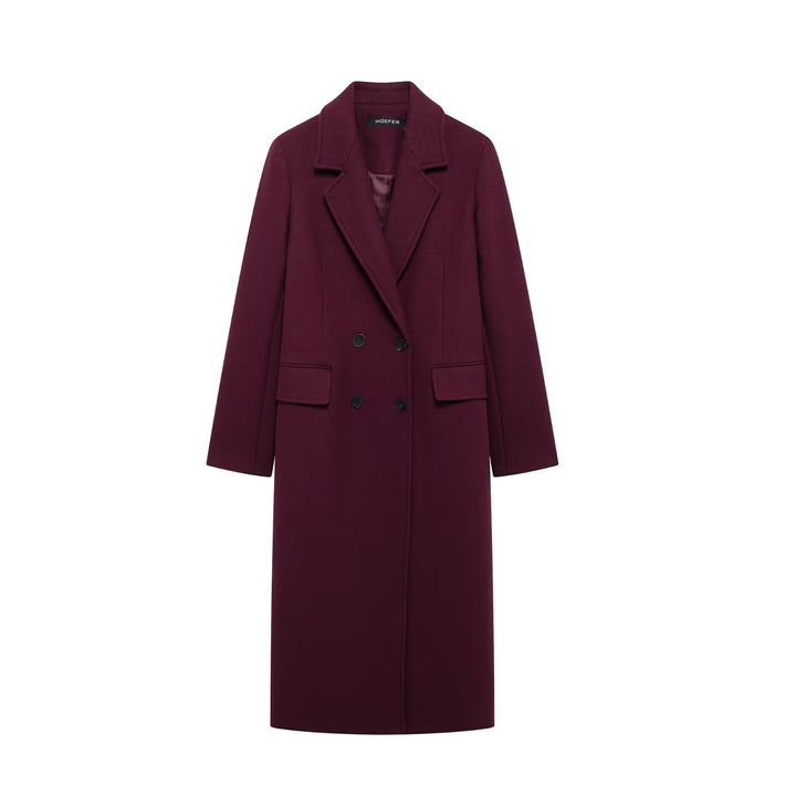 Women's Double-Breasted Long Coat – Tailored Lapel Silhouette