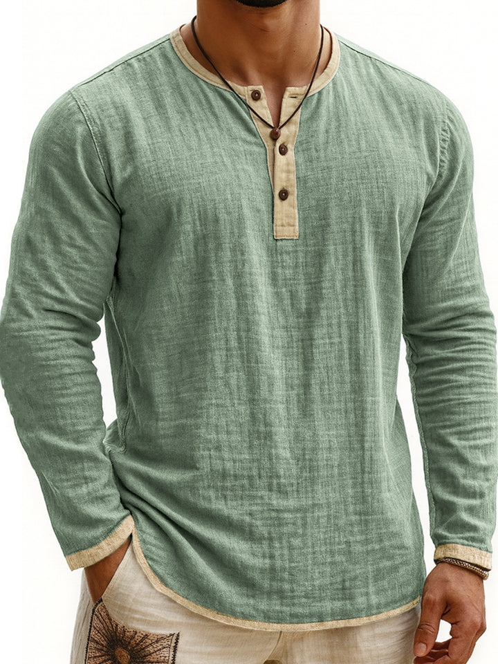 Men's Henley Shirt – Two-Tone, Slim Fit, Long Sleeve Pullover