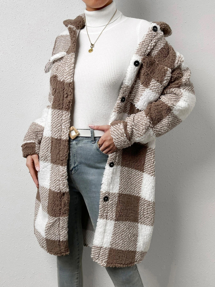 Women's Longline Check Coat – Relaxed Fit Commuter Silhouette