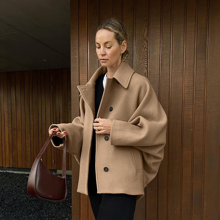 Women's Wool Blend Batwing Sleeve Coat – Modern Lapel Outerwear