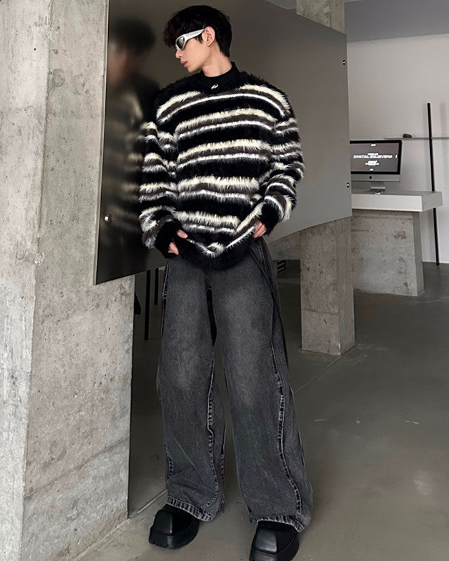 Men's Striped Sweater – Cotton Knit Pullover with Relaxed Fit