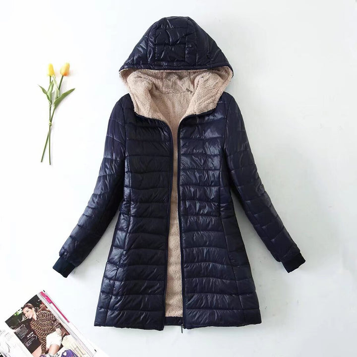 Women's Cotton Fleece-Lined Jacket – Slim Fit Hooded Warmth