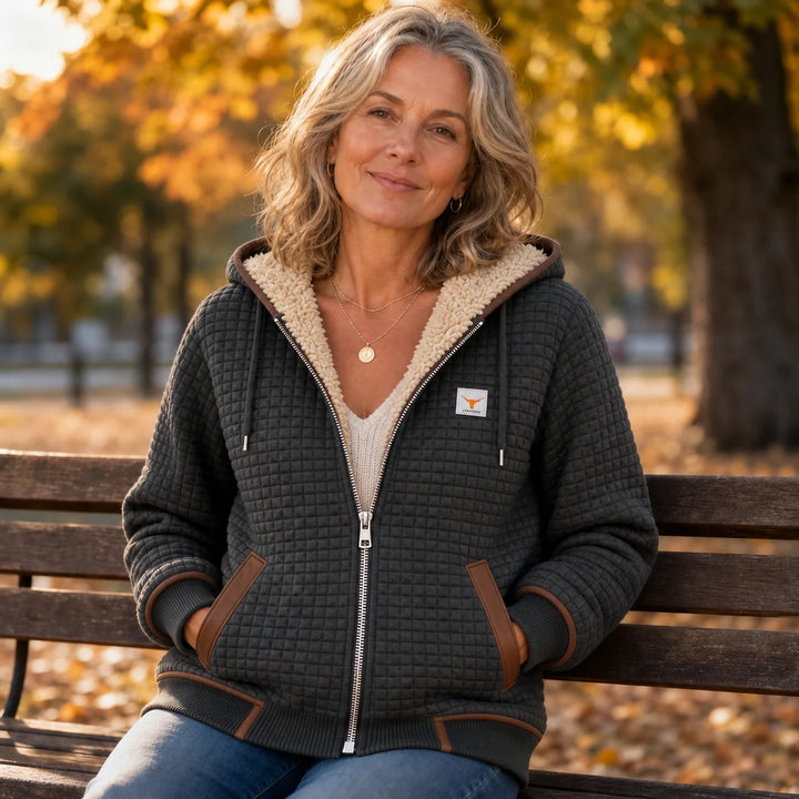 Women's Printed Half-Zip Hoodie – Retro Artistic Pattern Pullover