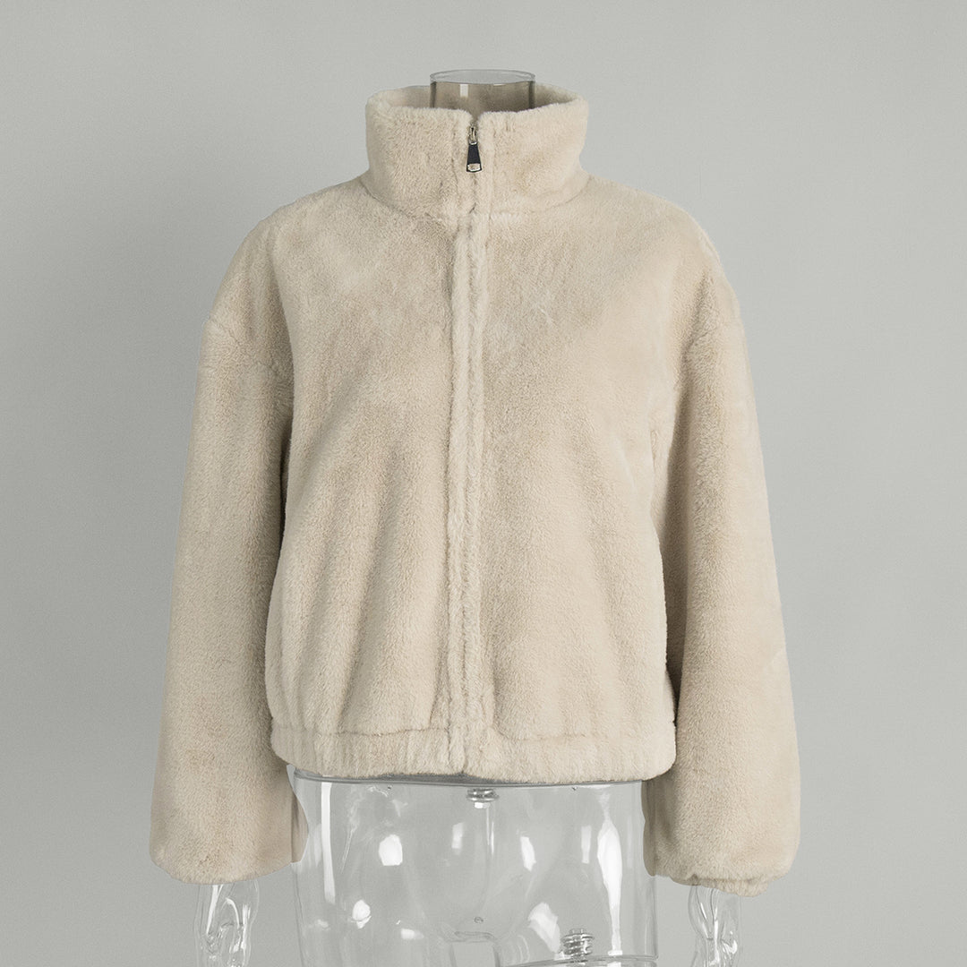 Women's Plush Jacket – Soft Pile Fleece Zip-Up, Short Cozy Fit