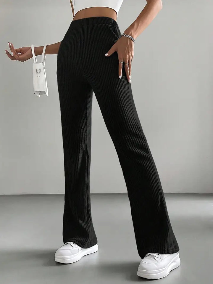 Women's Flare Trousers – Comfortable Elastic Waist, Flowy Drape