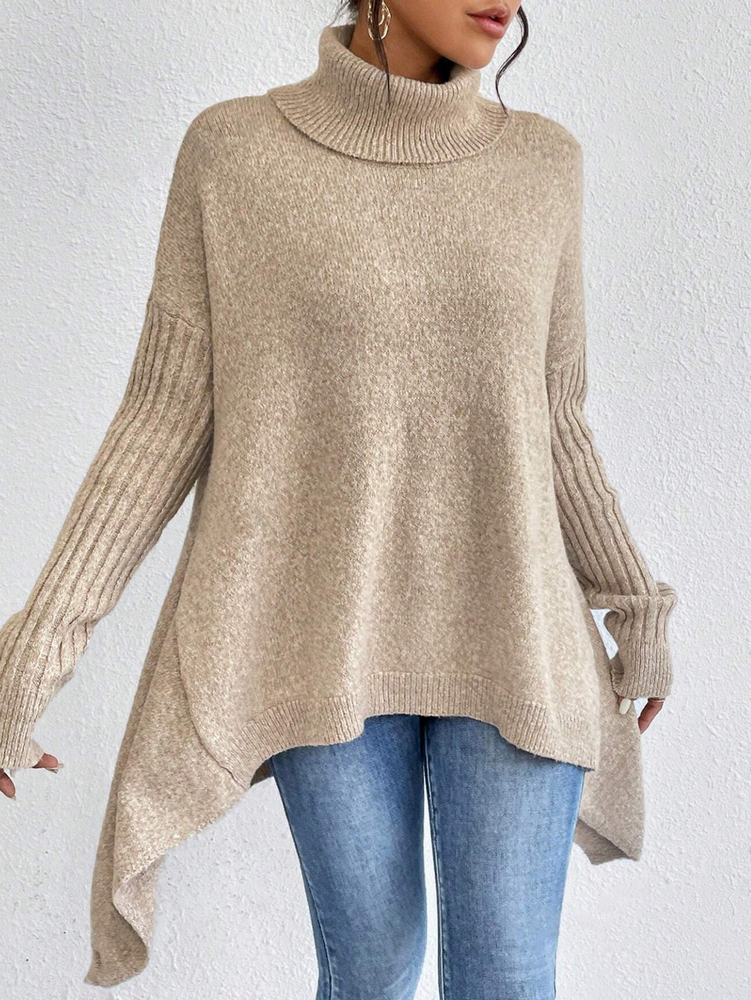 Womens Knitted Turtleneck Sweater – Soft Knit Relaxed Pullover