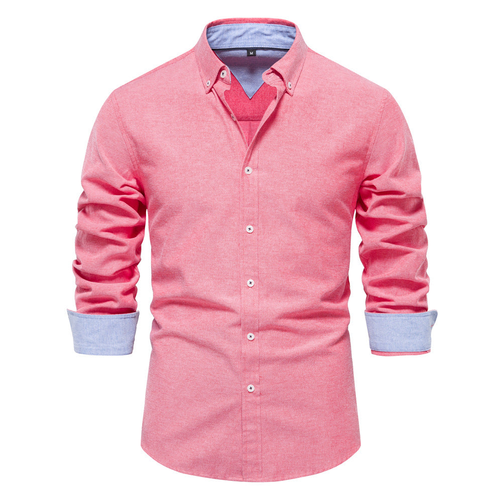 Men's Cotton Blend Long Sleeve Shirt – Solid Color Classic Fit