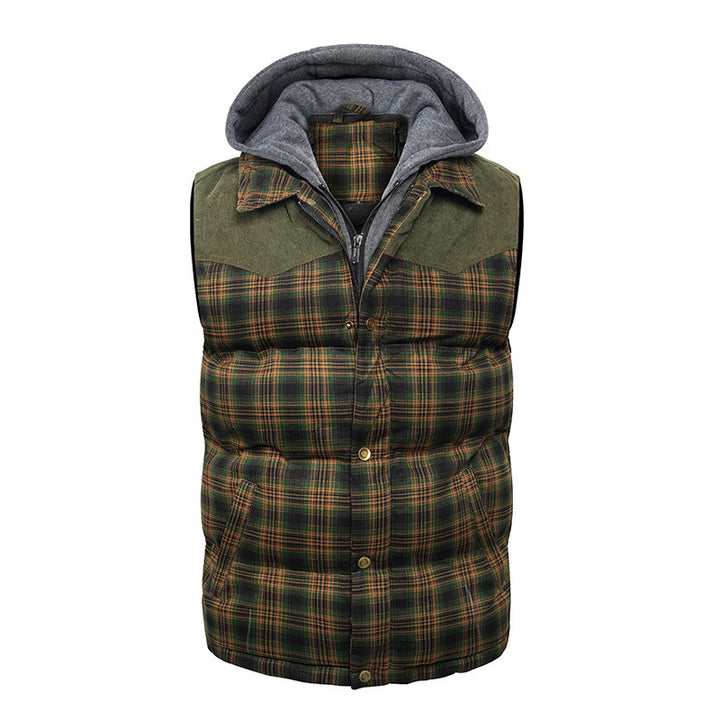 Men's Hooded Quilted Vest – British Plaid, Warm Core Layer