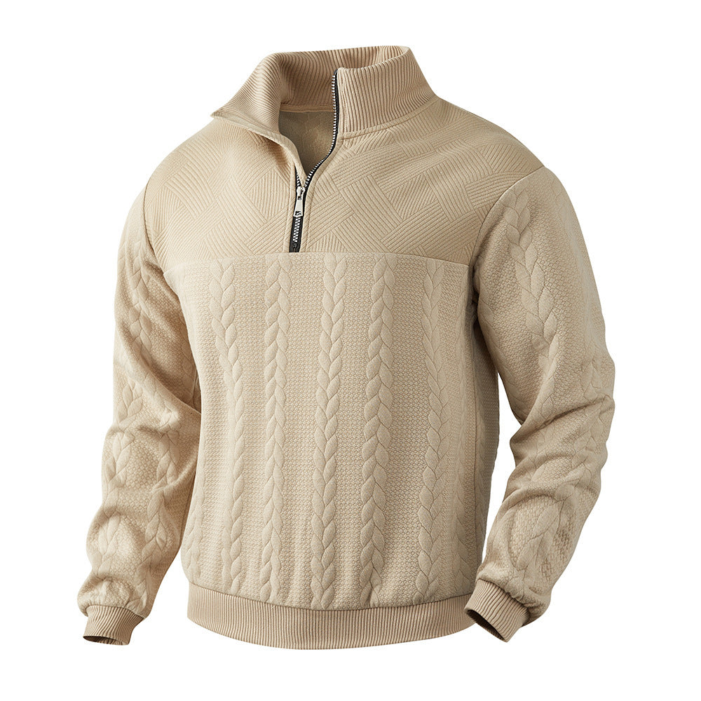 Men's Quarter-Zip Jacquard Hoodie – Relaxed Fit Knit Pullover
