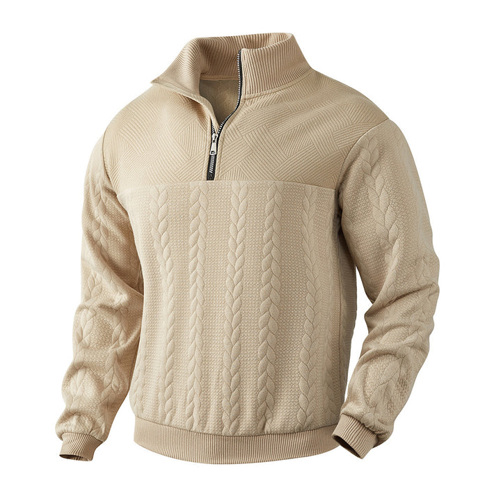 Men's Quarter-Zip Jacquard Hoodie – Relaxed Fit Knit Pullover