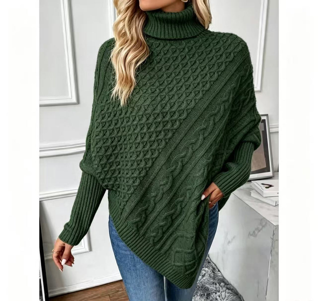 Women's Turtleneck Sweater – Cape-Style, Soft Knit Drape