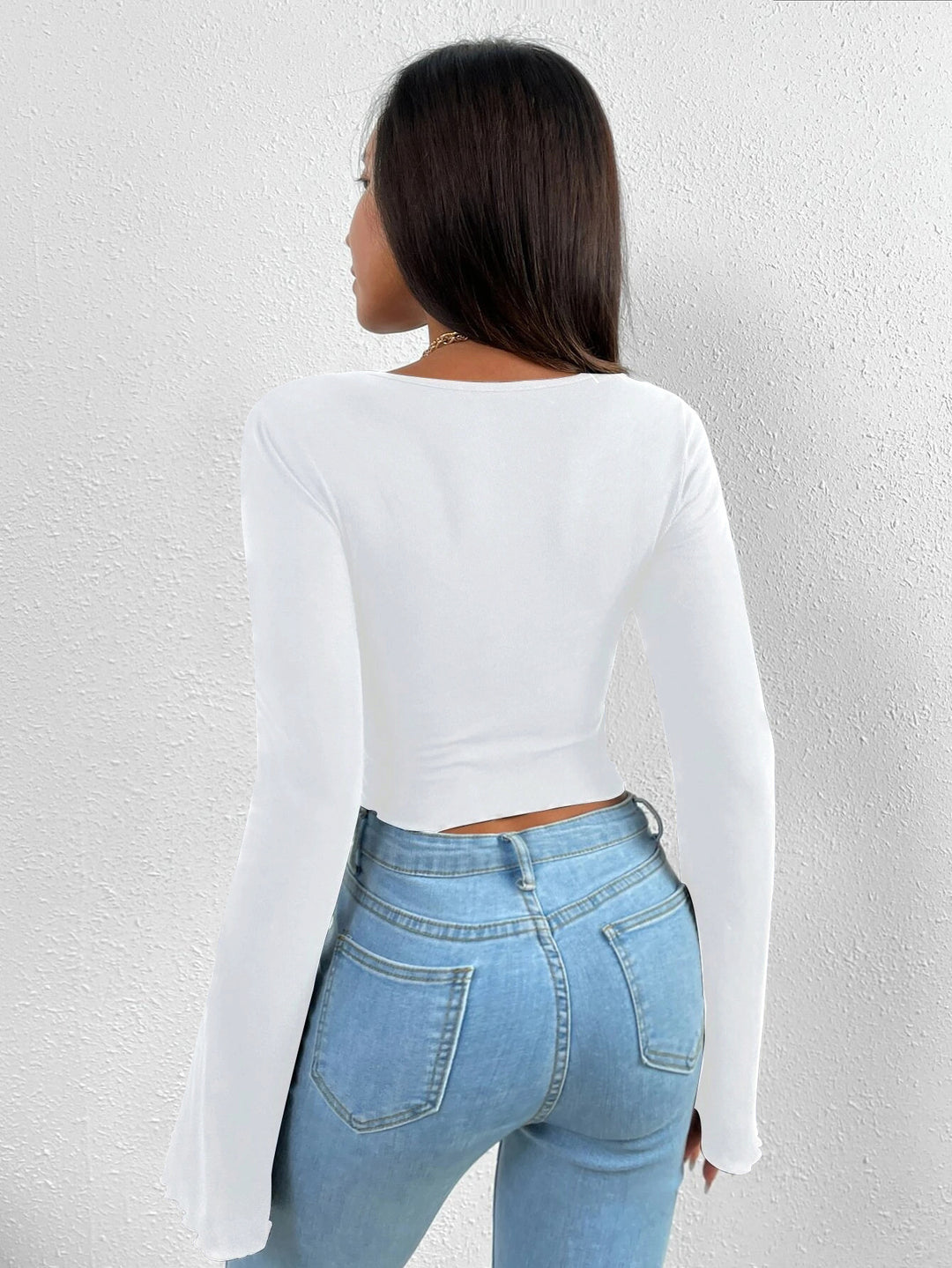 Women's Flared Sleeve V-Neck Top – Waist-Shaping Pullover Style