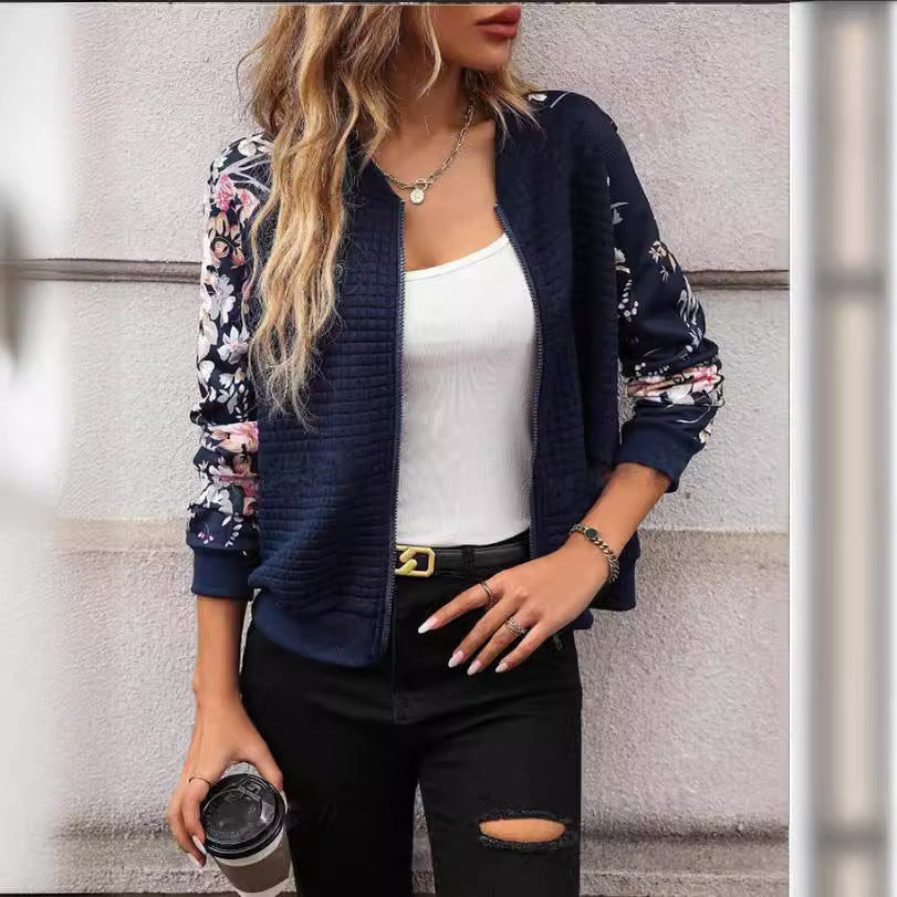 Women's Printed Casual Jacket – Botanical Pattern Raglan Sleeves