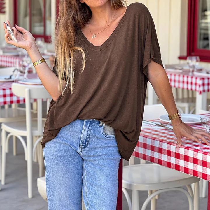 Women's V-Neck Blouse – Lightweight Short Sleeve Casual Top
