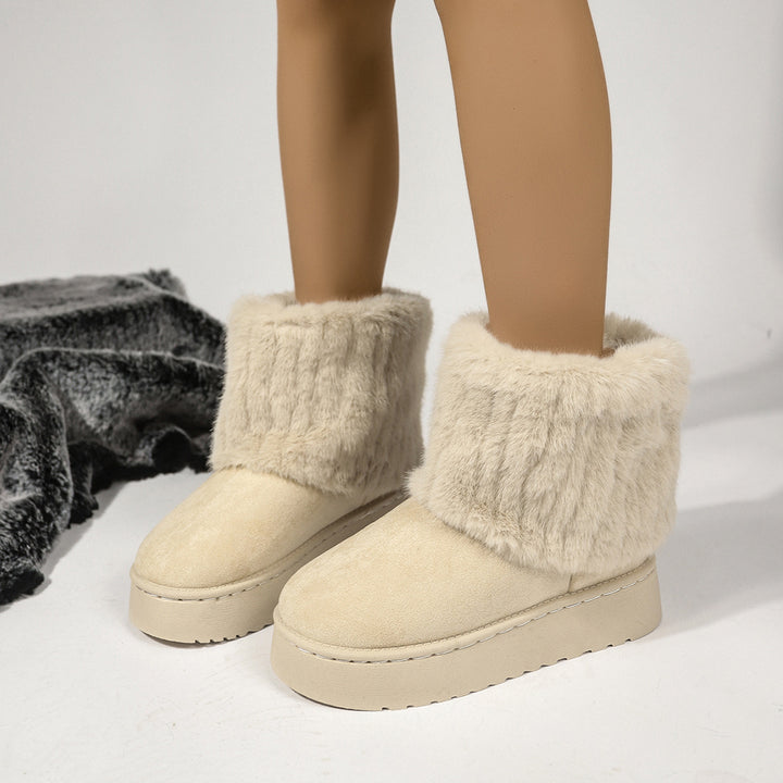 Women's Platform Mid Boots – Furry Plush Lined, Thick Sole Comfort