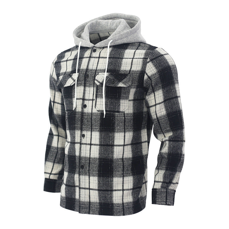 Men's Flannel Plaid Cotton Shirt – Jacquard Hooded Cardigan