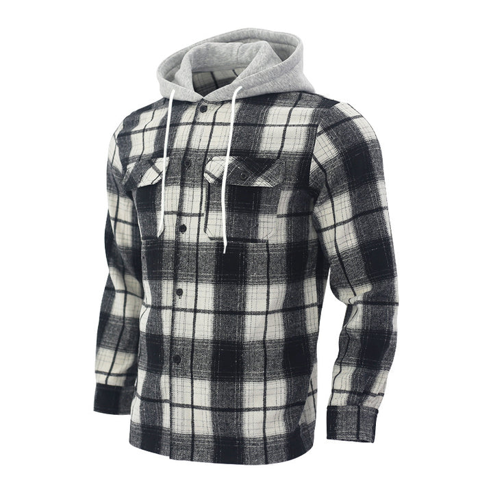 Men's Flannel Plaid Cotton Shirt – Jacquard Hooded Cardigan